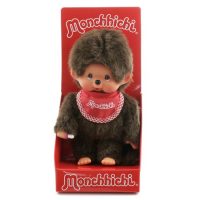 Peluche Monchhichi Garçon Sekiguchi - 20 Cm Avec Bavoir Rouge - Doudou Classique