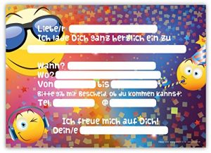 12 Lustige Einladungskarten im Set für Kindergeburtstag Party mit Emoji